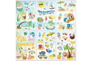 AUZESTO 134 Pieces Double Sided Hawaii Beach Window Clings - Summer Glass Sticker Decorations for Home, Office, School Party Decor - Hello Summer Window Decals