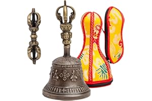 Large Tibetan Buddhist Meditation Alter Pray Singing Bell and Dorje Set Bronze Metal 18 cm X 9 cm - Himalayan Bazaar