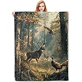 VANZEV Deer and Forest Scene Throw Blanket Gifts, Soft Cozy Fleece Blanket with Wildlife Nature Print, Blanket for Couch Bed Sofa, Perfect for Hunters and Nature Lovers, 50x60 in