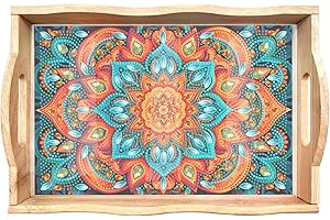 EWJRNSF Diamond Art Kits for Adults Wooden Serving Trays with Handles, 5D Diamond Painting Big Gem Arts and Craft Gifts Trays Decor Gift Home Decor 7.8x11.8 Inches Mandala E