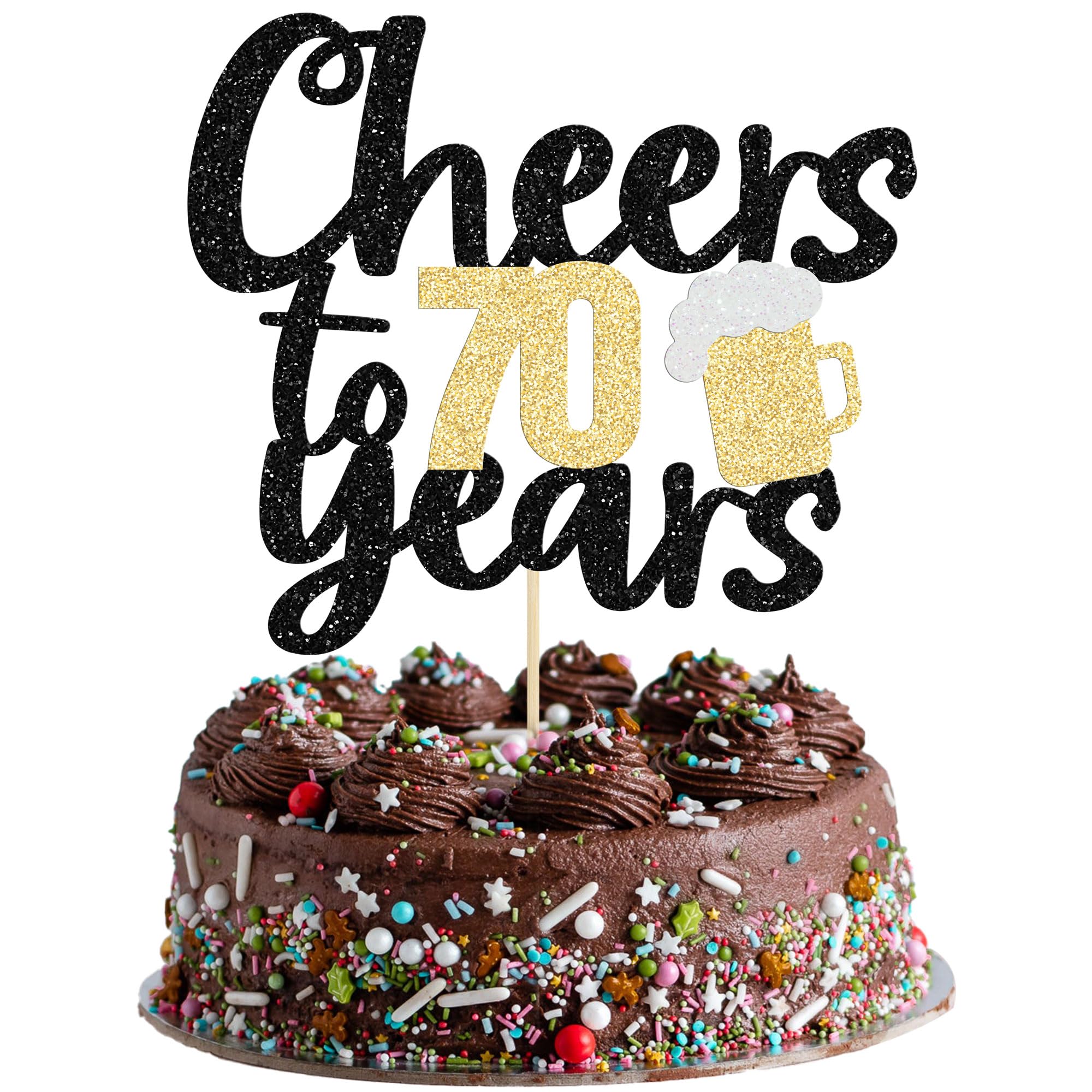 Gyufise 1Pc Cheers to 70 Years Cake Topper 70 Birthday Cake Pick Wedding Anniversary Party Supplies Beer Party Decorations