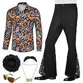 BONGZUO 70s Outfits for Men 6 Pcs Disco Outfit Retro Costume with Bell Bottom Pants