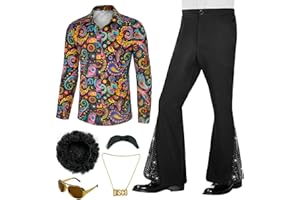 BONGZUO 70s Outfits for Men 6 Pcs Disco Outfit Retro Costume with Bell Bottom Pants