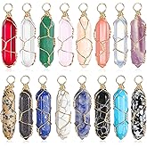 Hicarer 16 Pieces Healing Crystal Pendant Hexagonal Natural Crystal Pendant Pointed Quartz Gemstone Jewelry Wire Wrapped Charms for Necklace Jewelry Making DIY Craft(Lovely Colors)