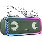 DOSS SoundBox Pro+ Bluetooth Speaker, Immersive 24W Stereo Sound with Booming Bass, IPX6 Waterproof, 15H Playtime, Mixed Colors Lights, Wireless for Backyard, Hiking, Garage, Party-Green