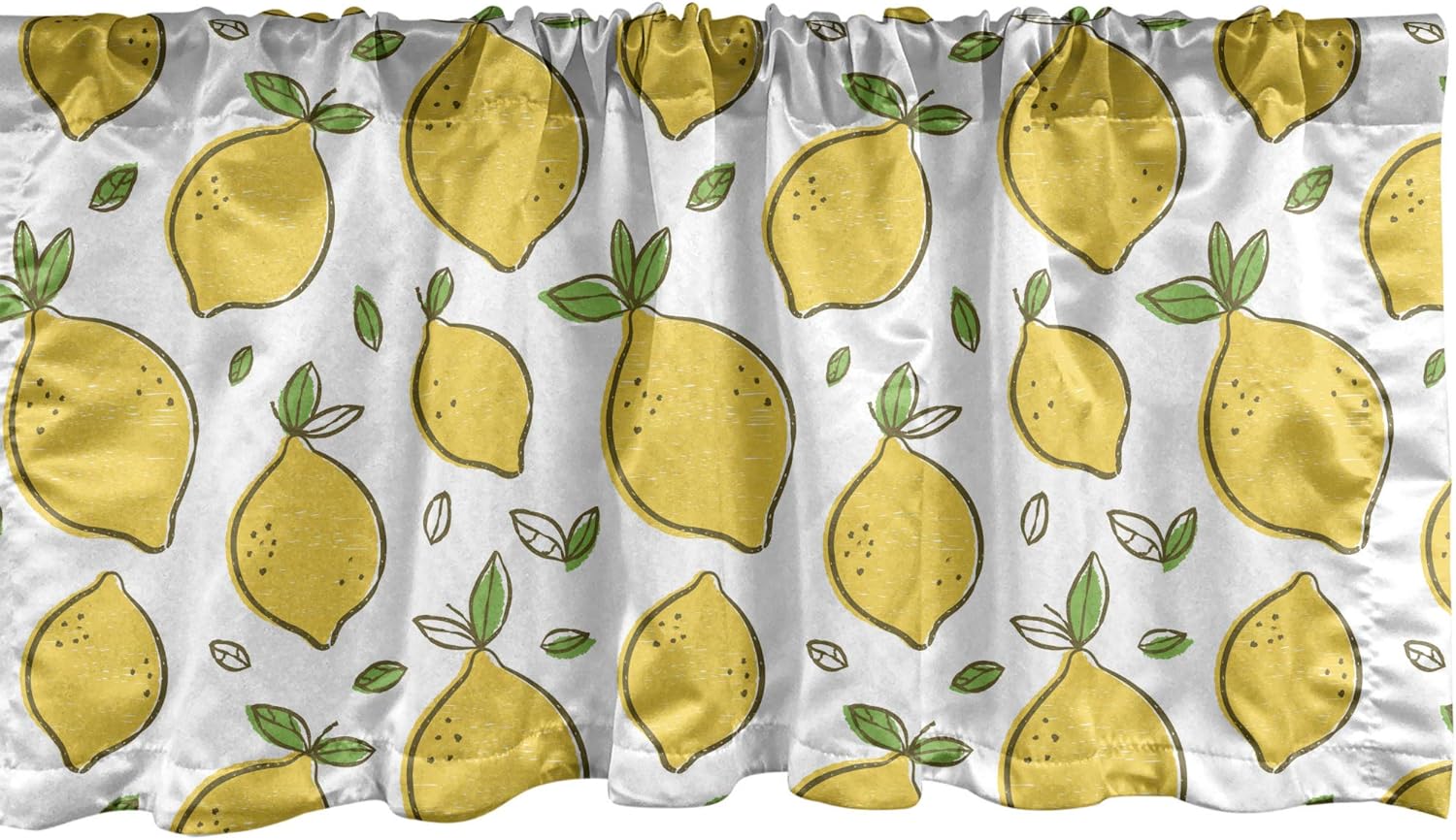 Ambesonne Lemons Window Valance, Continuous Citrus Fruits Leaves Refreshing Cartoon Pattern, Curtain Valance for Kitchen Bedroom Decor with Rod Pocket, 54