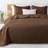 Exclusivo Mezcla Full Queen Size Quilt Bedspreads with Basket Weave Pattern, Soft Lightweight Summer Quilts Bedding Set Coverlets Bed Cover for All Seasons, Brown