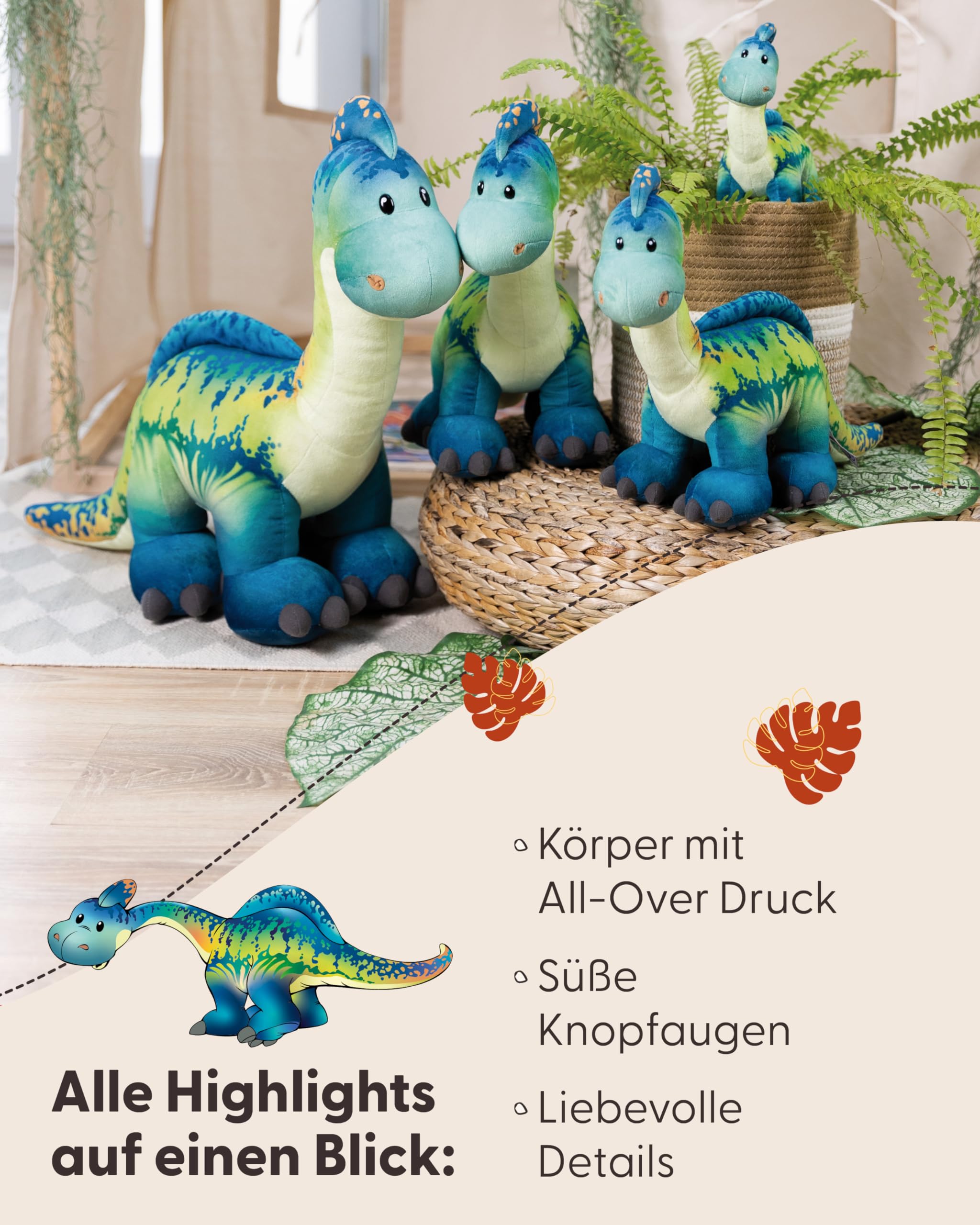 NICI Kuscheltier Dino Snackilus 45cm - blau - Weiches Plüschtier – niedliches Stofftier zum Kuscheln & Spielen – tolle Geschenkidee für Kinder & Erwachsene - 61572 4