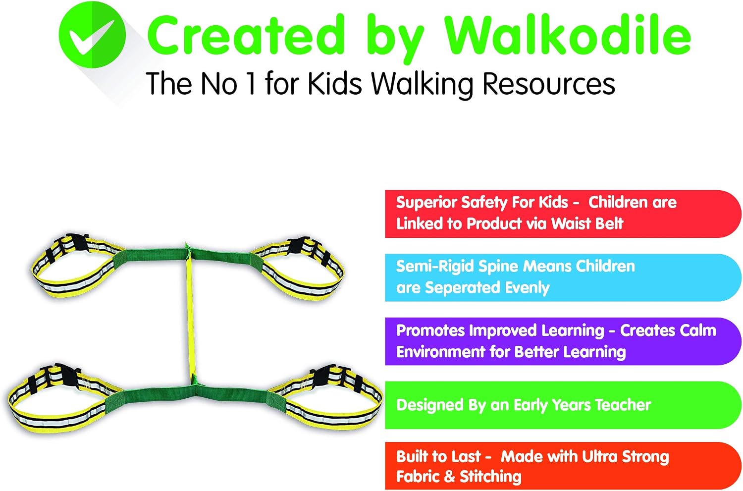 Walkodile Safety Web (6 child), Kid's Walking Rope. Teacher Designed. Premium Quality. Includes Free Learning Games for Walks Guide - Image 3