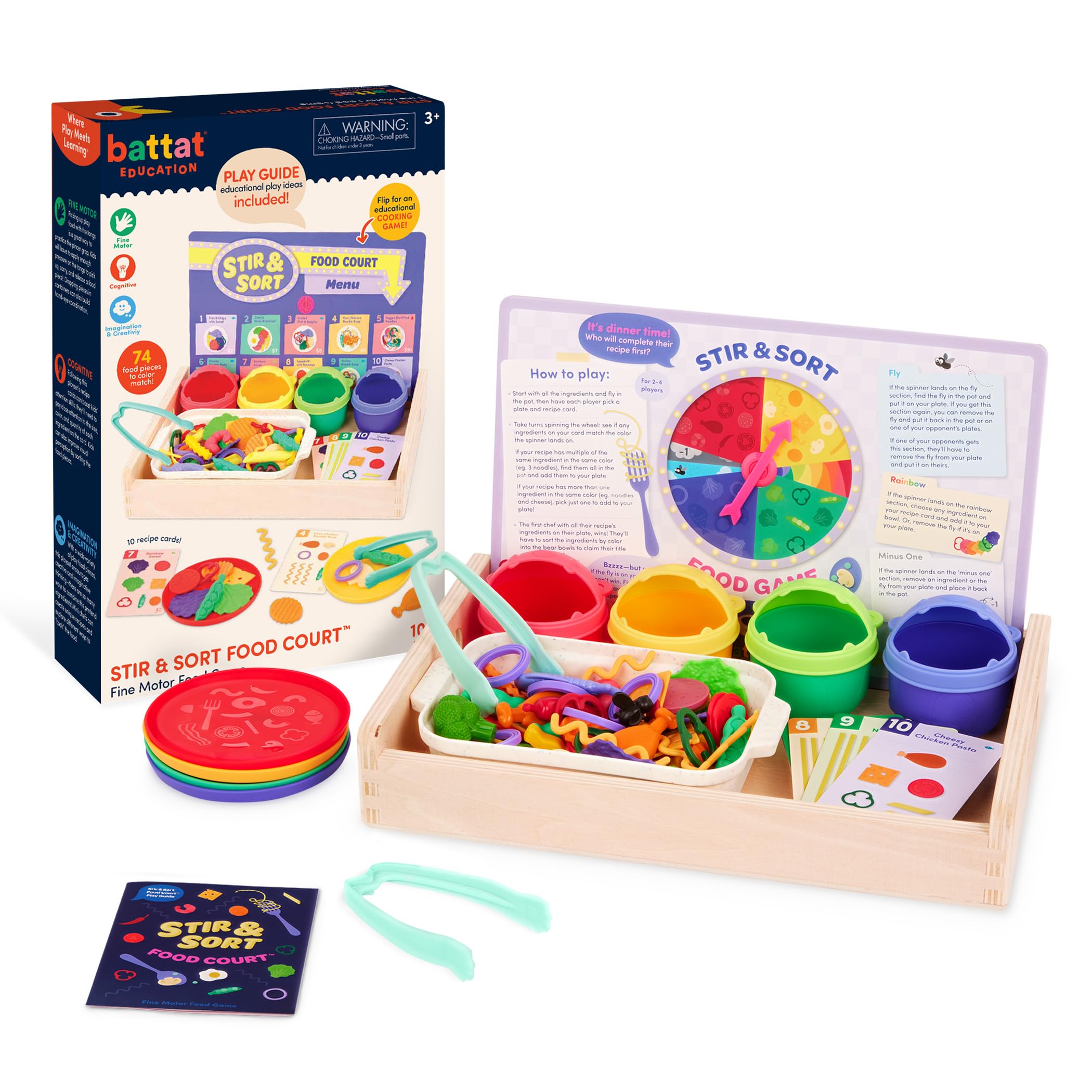 Battat Education Stir & Sort Food Court Play Food Set – 102 Pieces Toddler Pretend Play Kitchen Toy – Sorting Toy for Fine Motor Skills