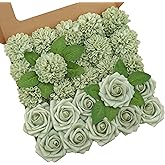 YEEFLORA Artificial Flowers, 25pcs Sage Green Artificial Rose for DIY Wedding Bouquets Centerpieces Arrangements, Sage Green Rose and Dahlia Flowers with Stem for Bridal Shower Party Home Decorations