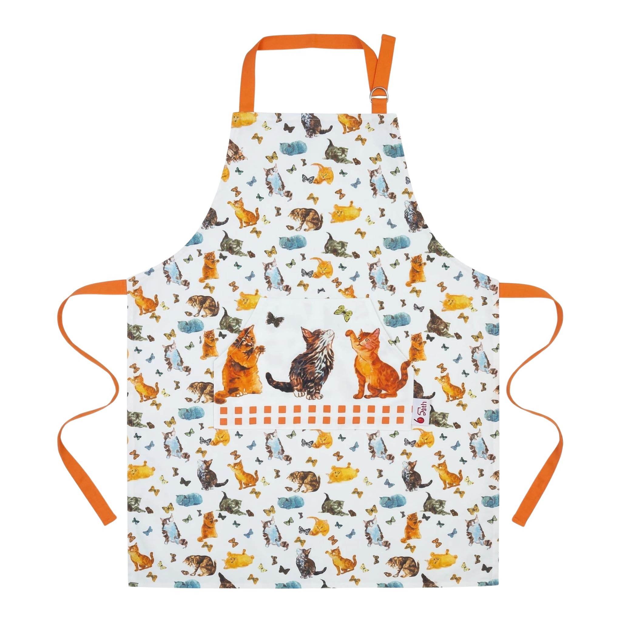SiXsigma Sports Unisex Chefs Apron For Home And Kitchen - Quick Dry Novelty Cotton Aprons For Cooking, BBQ, Grill & Baking - Ideal Mothers Day Gifts Gifts For Women & Men (White Brown Cat1)