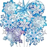 18pcs Froze Snow Balloons,Snowflake Balloons Large Blue Spiky Star Foil Balloons for Birthday, Baby Shower, Wedding, Princess Party, Winter Wonderland Party Decorations Supplies