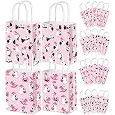 Qpout 12pcs Pink Halloween Paper Gift Bags with Handles,Cute Pink Ghost Treat Candy Goodie Bags for Halloween Boo Theme Trick or Treat Party Baby Shower Party Favors Supplies