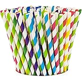 GUSTO [200 Pack] Striped Paper Drinking Straws &ndash; Sturdy &amp; Non-Soggy &ndash; 100% Biodegradable, Food-Safe Ink, and Multi-Layered for Long-Lasting Use &ndash; Vibrant Assorted Colors (Formerly Comfy Package)