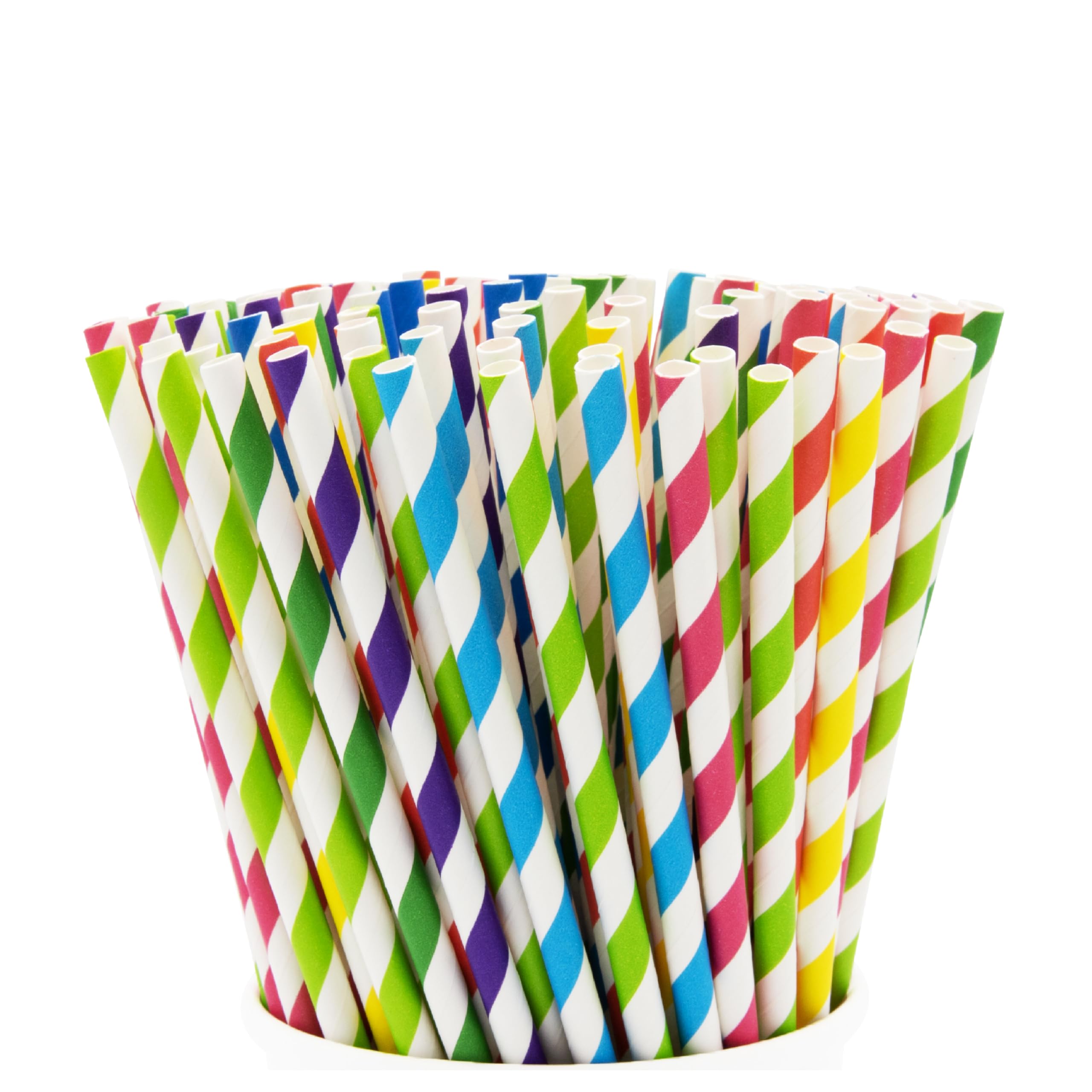 Photo 1 of GUSTO [200 Pack] Striped Paper Drinking Straws – Sturdy & Non-Soggy – 100% Biodegradable, Food-Safe Ink, and Multi-Layered for Long-Lasting Use – Vibrant Assorted Colors (Formerly Comfy Package)