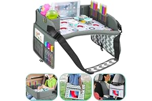 L T G LIL TOTS GEAR Kids Travel Tray - Car Seat Tray or Table as Road Trip Essentials – Children Kids Lap Desk as Travel Accessories for Toddler Airplane Travel Activity, Snack with Storage Pockets & Dry Erase Board