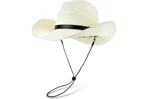 EINSKEY Straw Cowboy Cowgirl Hat for Men Women, Adjustable Sombrero Sun Hat with Shapeable Wide Brim & Detachable Chin Strap
