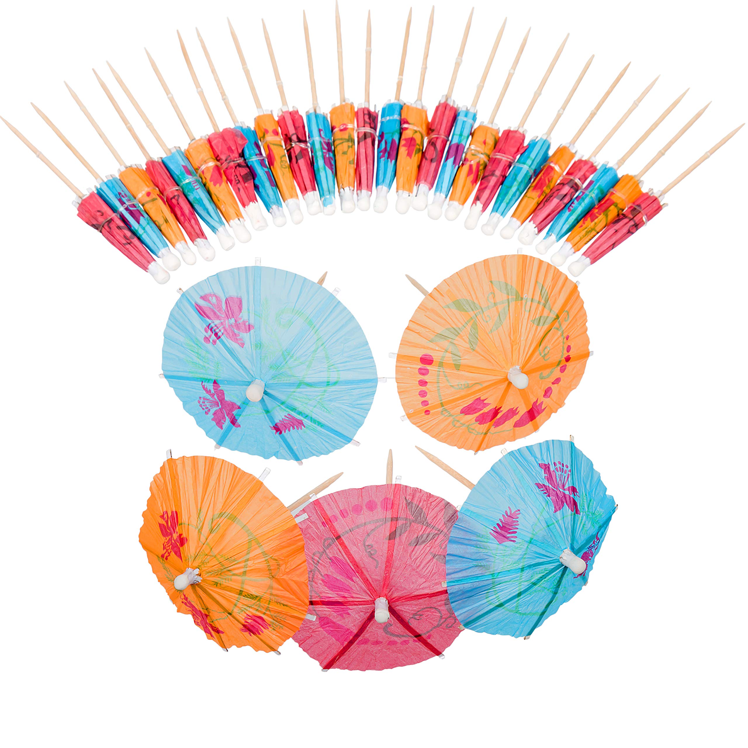 30pcs Cocktail Umbrellas for Drinks - Colourful Decorative Mini Paper Umbrella Cocktail Accessories for Drinks and Food - Tropical Mini Paper Parasol Mocktail Decorations