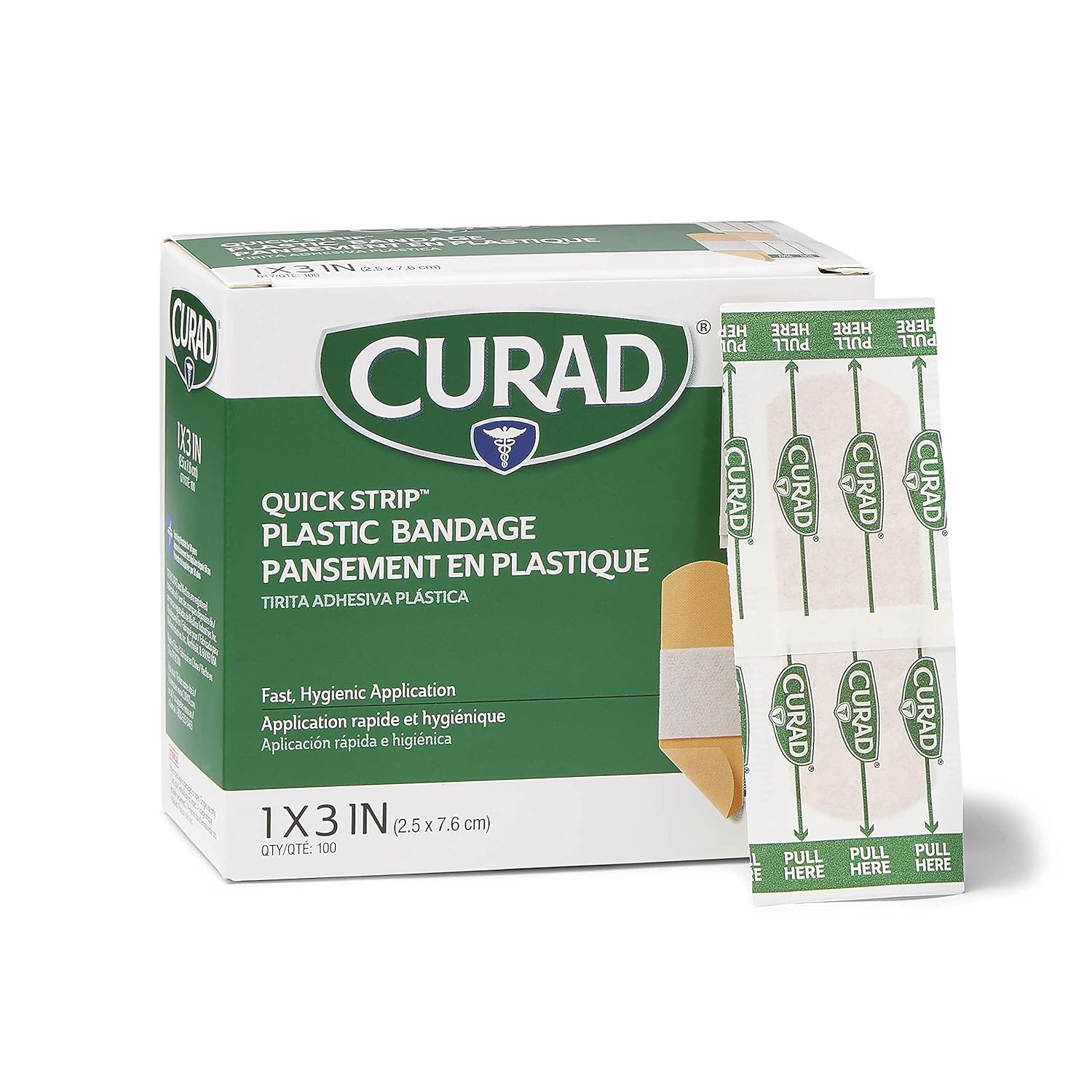 Curad - NON26500QS Quick Strip Plastic Adhesive Bandages with Easy Application Wrapper, Bandage Size is 1 x 3 inches, 100 Count: Industrial & Scientific