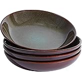 Pokini 8.75 Inch Large Ceramic Pasta Bowls, 32 Oz Reactive Glaze Stoneware Pasta Serving Bowls Set of 4 for Kitchen, Wide Bowls for Fruit,Pasta,Salad,Soup, Scratch Resistant-Brown and Green