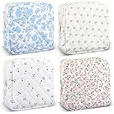 Abbylike 4 Pcs Floral Makeup Bag Cosmetic Bag with Zipper Portable Small Pouches for Purse Toiletry Mini Pouch Cute Mini Makeup Purse for Coin Essentials Items Women (Cute)