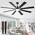 ZMISHIBO 62 inch Large Ceiling Fans with Lights and Remote, Indoor/Outdoor Black Modern Ceiling Fan for Kitchen Living Room Patio, 6 Speed Reversible Quiet DC Motor, 3 CCT, Dual Finish 8 Blades