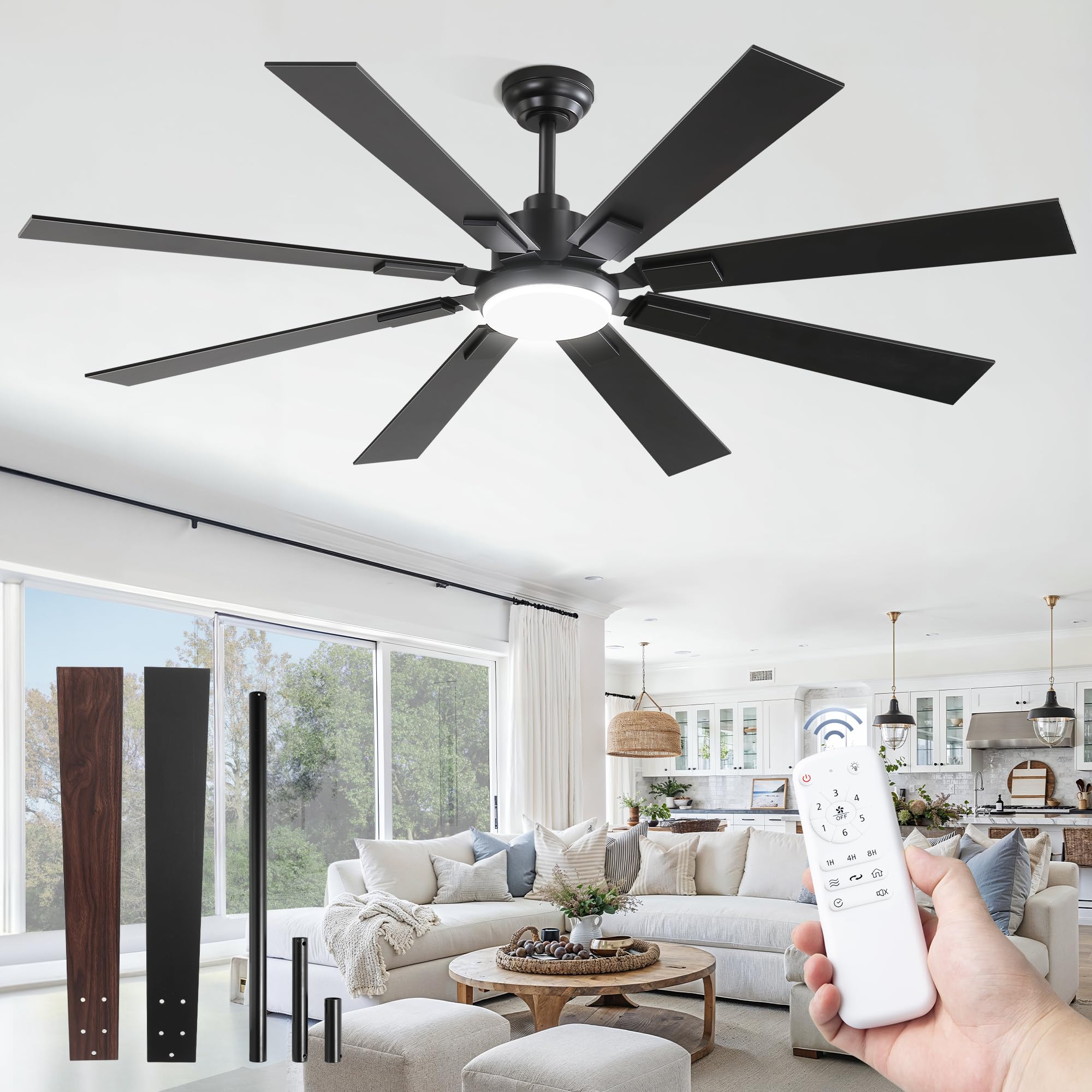 ZMISHIBO 62 inch Large Ceiling Fans with Lights and