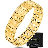 MagnetRX® 3x Strength Magnetic Bracelets for Men – Effective Magnetic Mens Titanium Bracelet – Premium Fold–over Clasp & Adjustable Length with Sizing Tool & Gift Box (Gold)