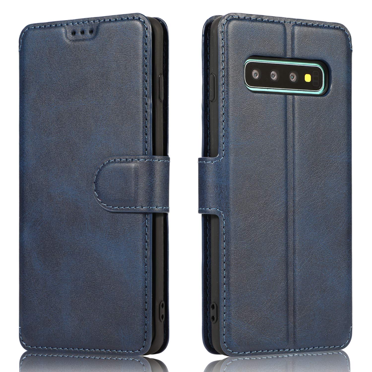 Photo 1 of QLTYPRI for Samsung Galaxy S10 Case Premium PU Leather Simple Wallet Case TPU Bumper Card Slots Kickstand Magnetic Closure Shockproof Flip Cover for Galaxy S10 - Blue