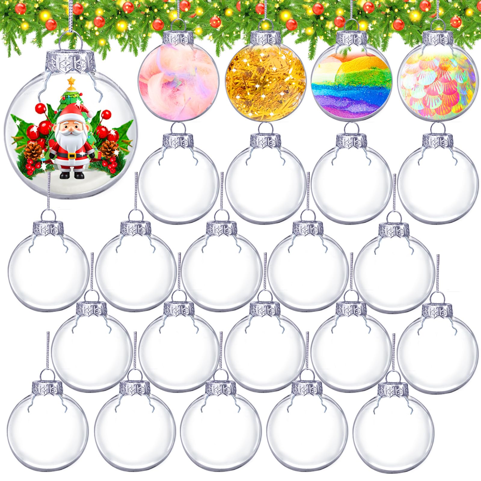 Photo 1 of 24 Pack 2.36 Inch Clear Plastic Ornament Balls,Christmas Hanging Fillable Ornaments Ball for Xmas Tree Holiday Birthday Decor,Bulk Round Transparent