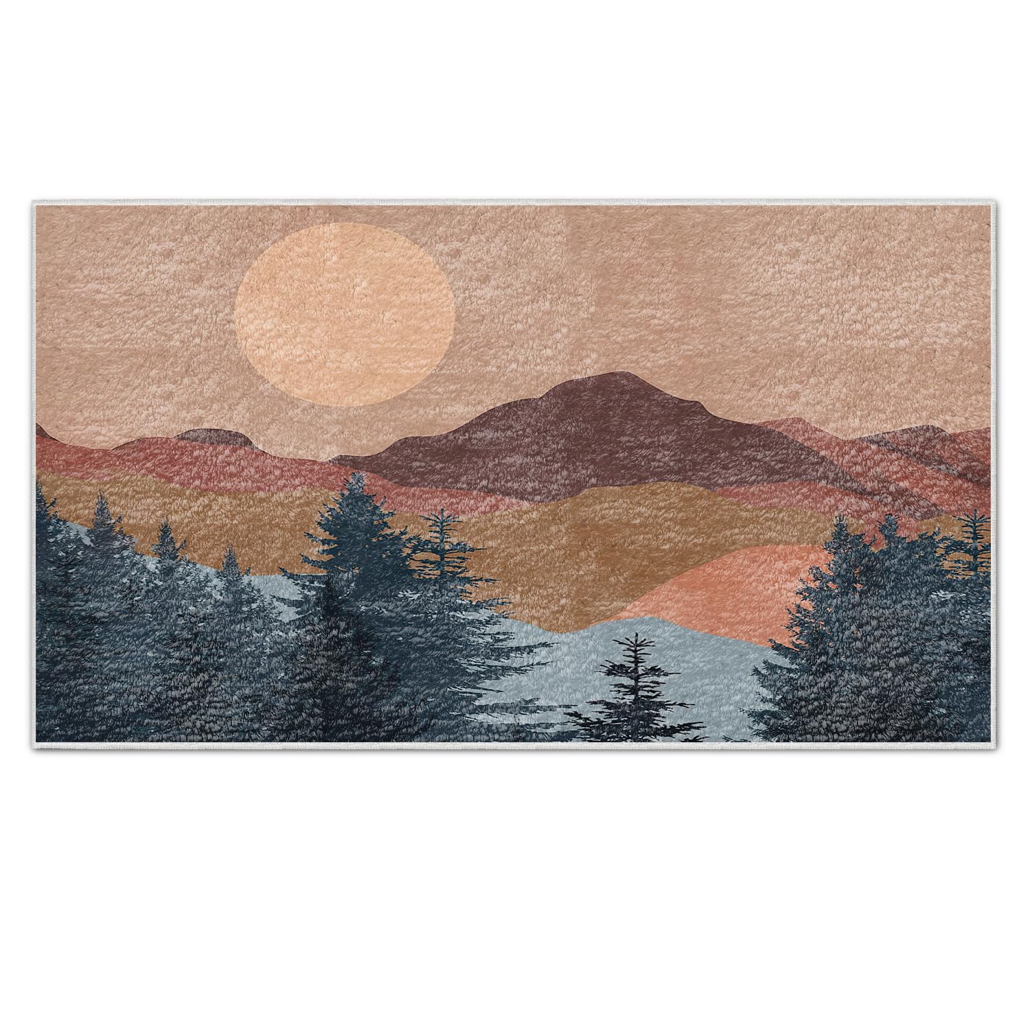 Photo 1 of Nogrit Abstract Boho Sun Sunset Mountain Woodland Nature Landscape Soft Rugs Anti-Slip Door Mat 17x30 Inch Non-Slip Doormat for Living Room Entryway Bedroom Kitchen Indoor Entrance