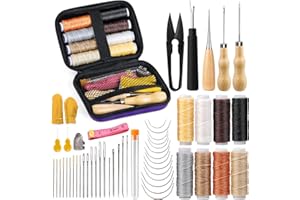 Tikjiua 54Pcs Upholstery Repair Sewing Kit, 8Pcs Waxed Thread, Leather Sewing Needles, Stitching Awl, Thimble, Heavy Duty Upholstery Repair Kit for Carseat Backpack Carpet Boots Shoes Canvas Sofa