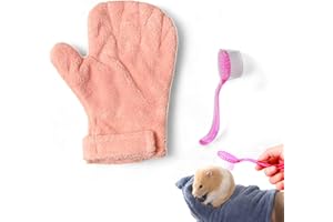 PURRRFECTIONPET Hamster Calming Bite Proof Gloves and Grooming Brush Set, Hamster Bite Resistant Gloves Massage Brushes, Anti-Bite Glove Grooming Supplies For Small Animals Rabbit Rat Sugar Glider (Pink)