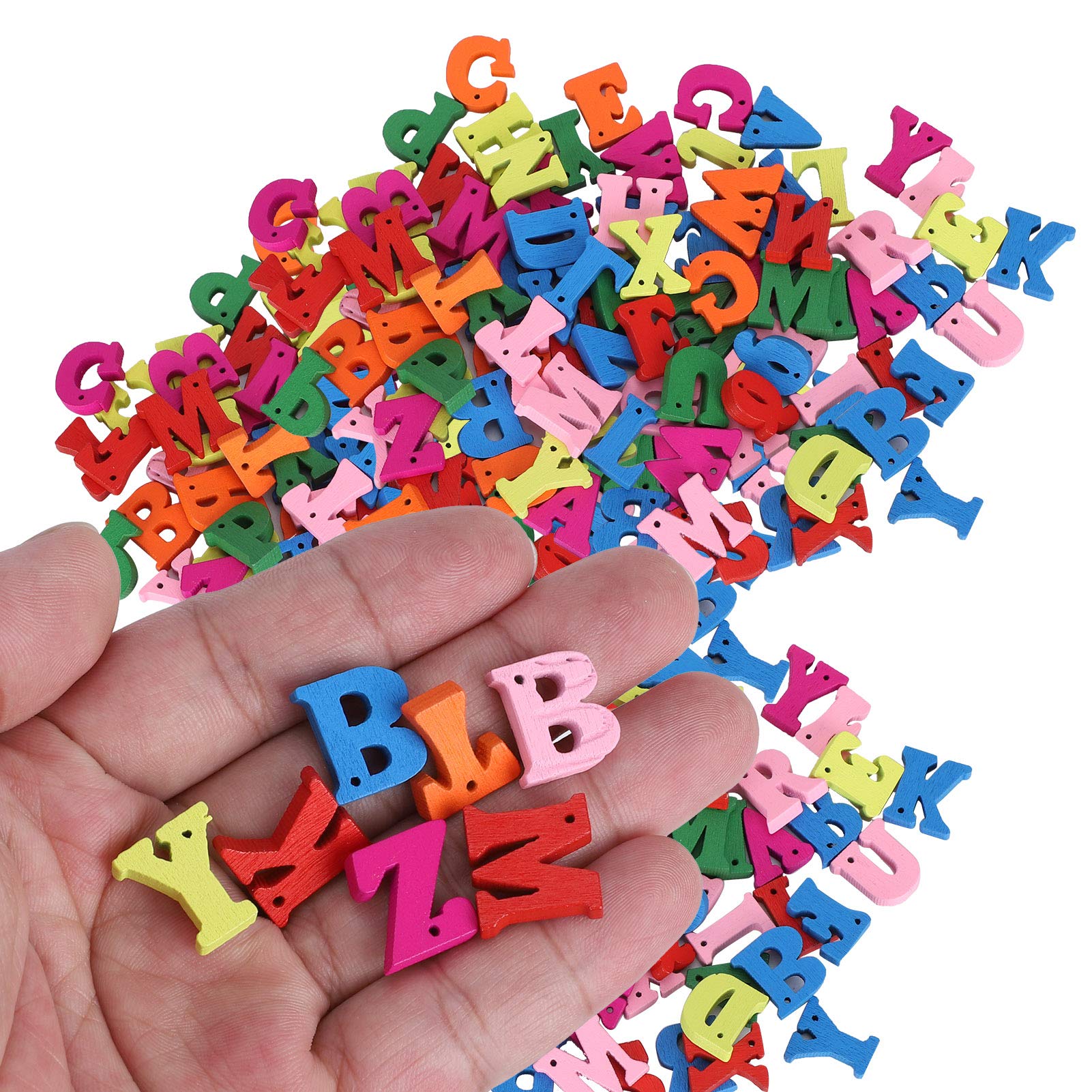 15mm Wooden Alphabet Letters Embellishments, 300Pcs Wooden Letters Colorful Alphabet Shape for Christmas Birthday Party Decoration Kids'Toys Sewing Scrapbooking Card Making Craft