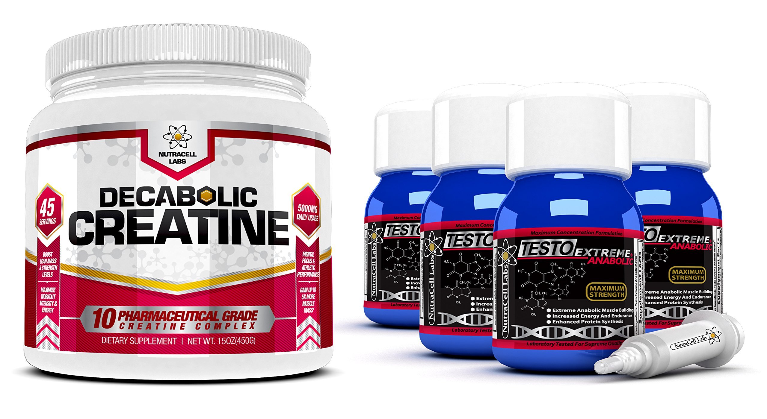 Testo Extreme Anabolic (4 Month Supply) + Free 10 Blend Decabolic Creatine - Testosterone, Muscle Growth & Strength Stack
