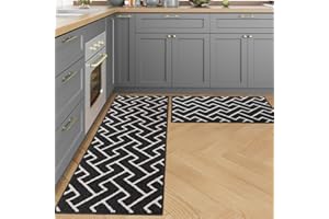 hicorfe Kitchen Rugs and Mats Sets,2 Pieces Super Absorbent Polypropylene Non-Slip Rug,Soft Comfort Floor Mat,Washable for Kitchen,Hallway,Office,Sink,Laundry(20" x 31.5" Plus 20" x 59",Charcoal