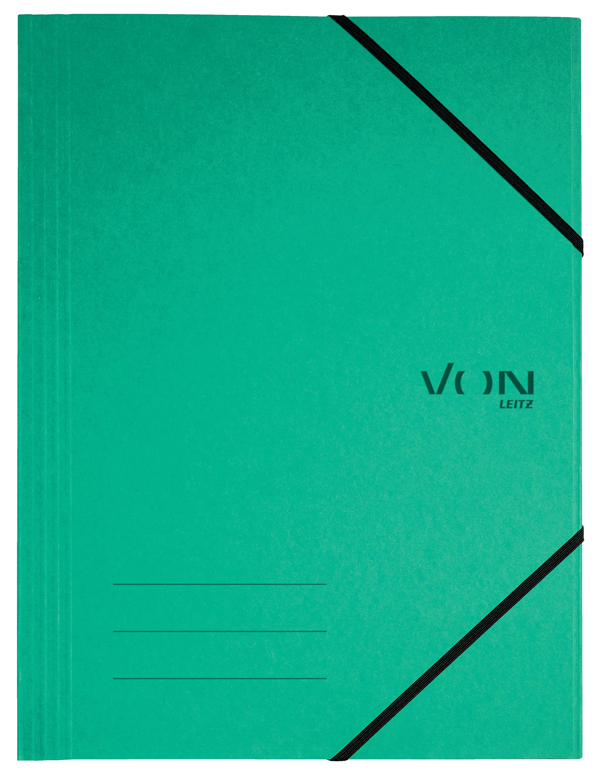 Von Leitz 30080055 Pack of 5 A4 Folder Recycled Cardboard for 150 Sheets 3 Flaps Elastic Band Modern Von Print Lightweight Folder for School and Home Green