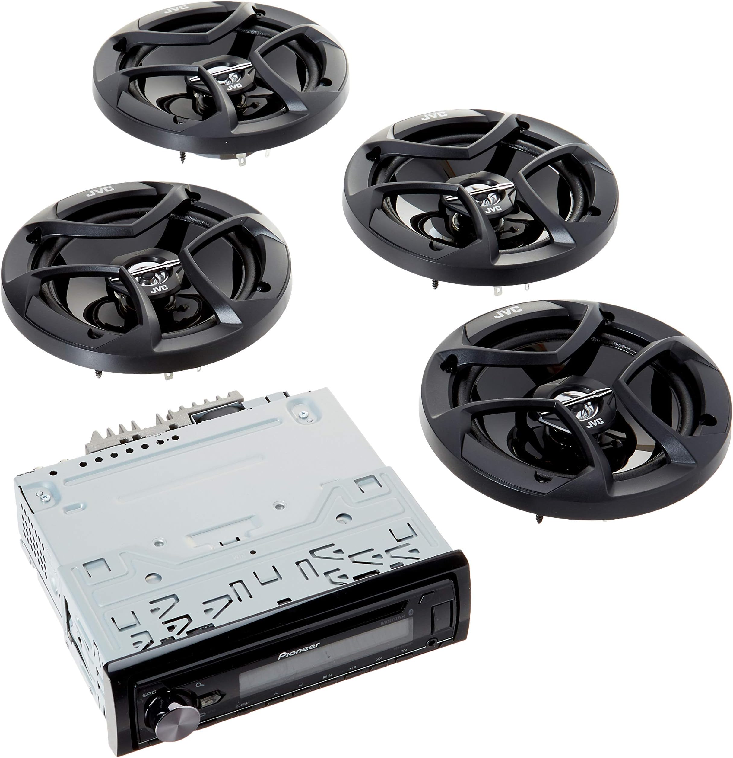 Pioneer DEH-X6900BT Single DIN Bluetooth in-Dash CD/AM/FM Car Stereo with (2 Pairs) JVC CS-J620 300W 6-1/2" CS Series 2-Way Coaxial Car Speakers