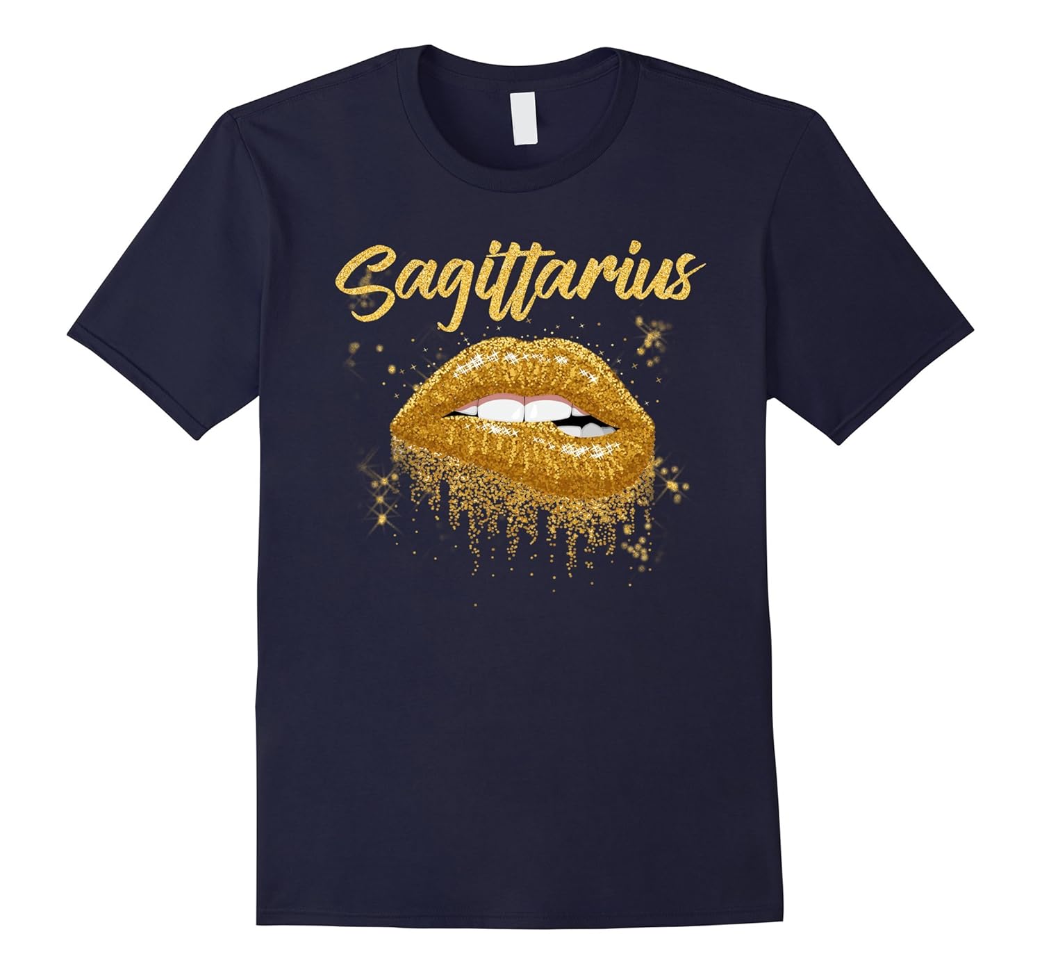 Sagittarius Zodiac Birthday Golden Lips T-Shirt Black Women-Rose