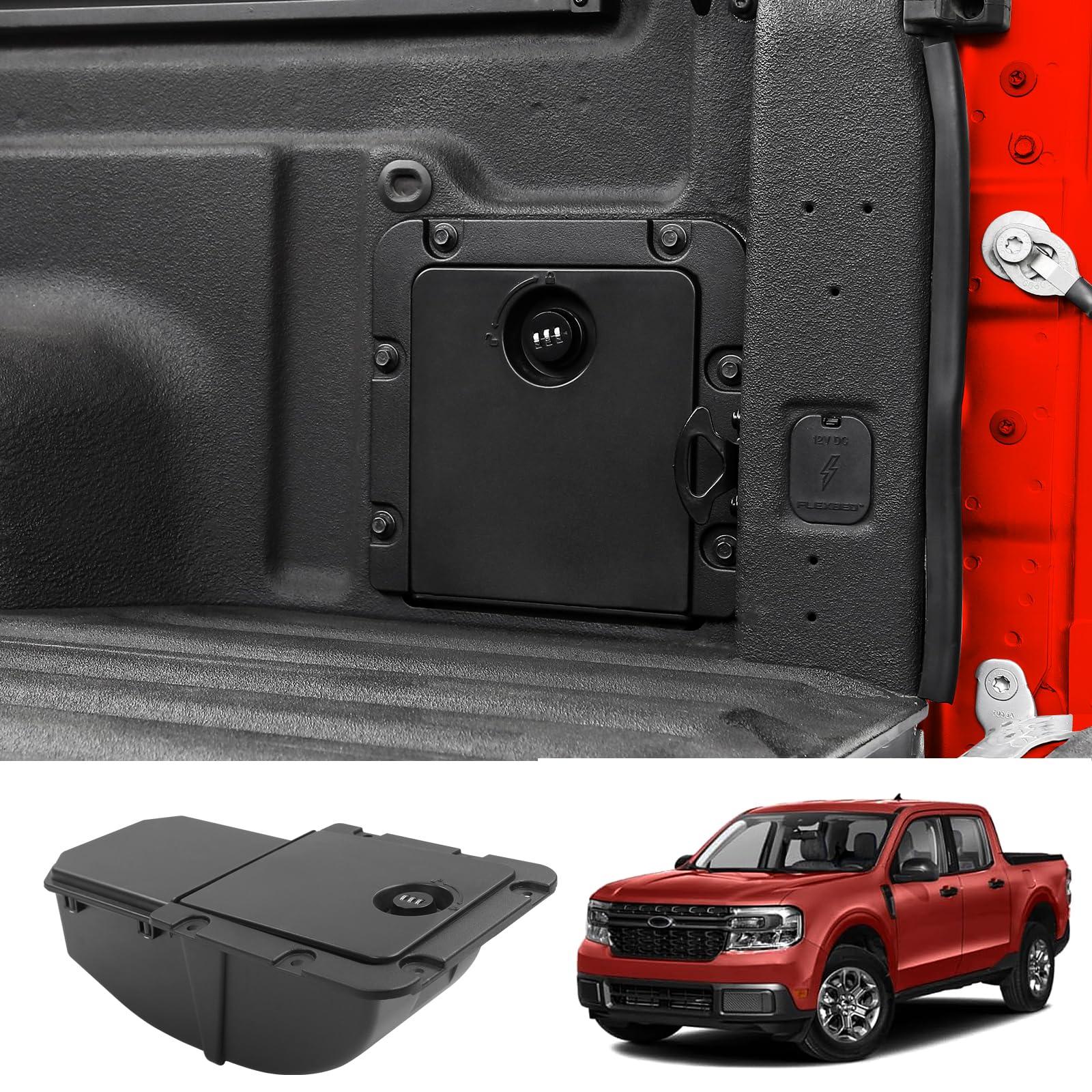 Photo 1 of Mabett Bed Cargo Partition Storage Bin with Code Lock Compatible with Ford Maverick XL 2025 2024 2023 2022 Accessories, Rear Truck Side Organizer Fit Maverick XL