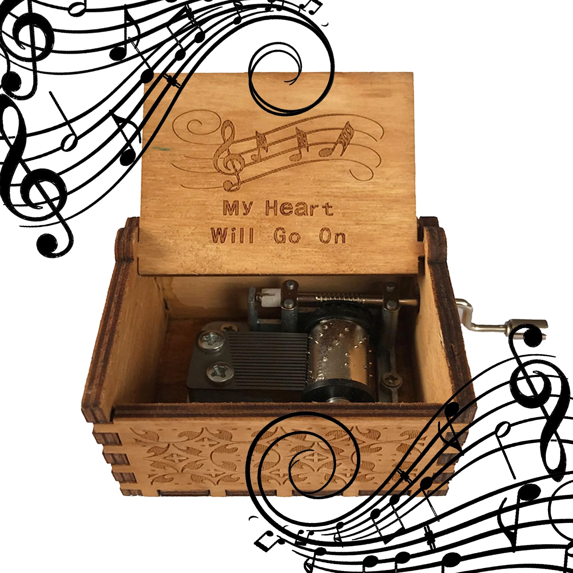MINGZE Wooden Music Box - Hand Crank Musical Box, A variety of styles Hand Engraved Wooden Music Box, for Home Decoration Crafts Birthday Gift (Titanic)
