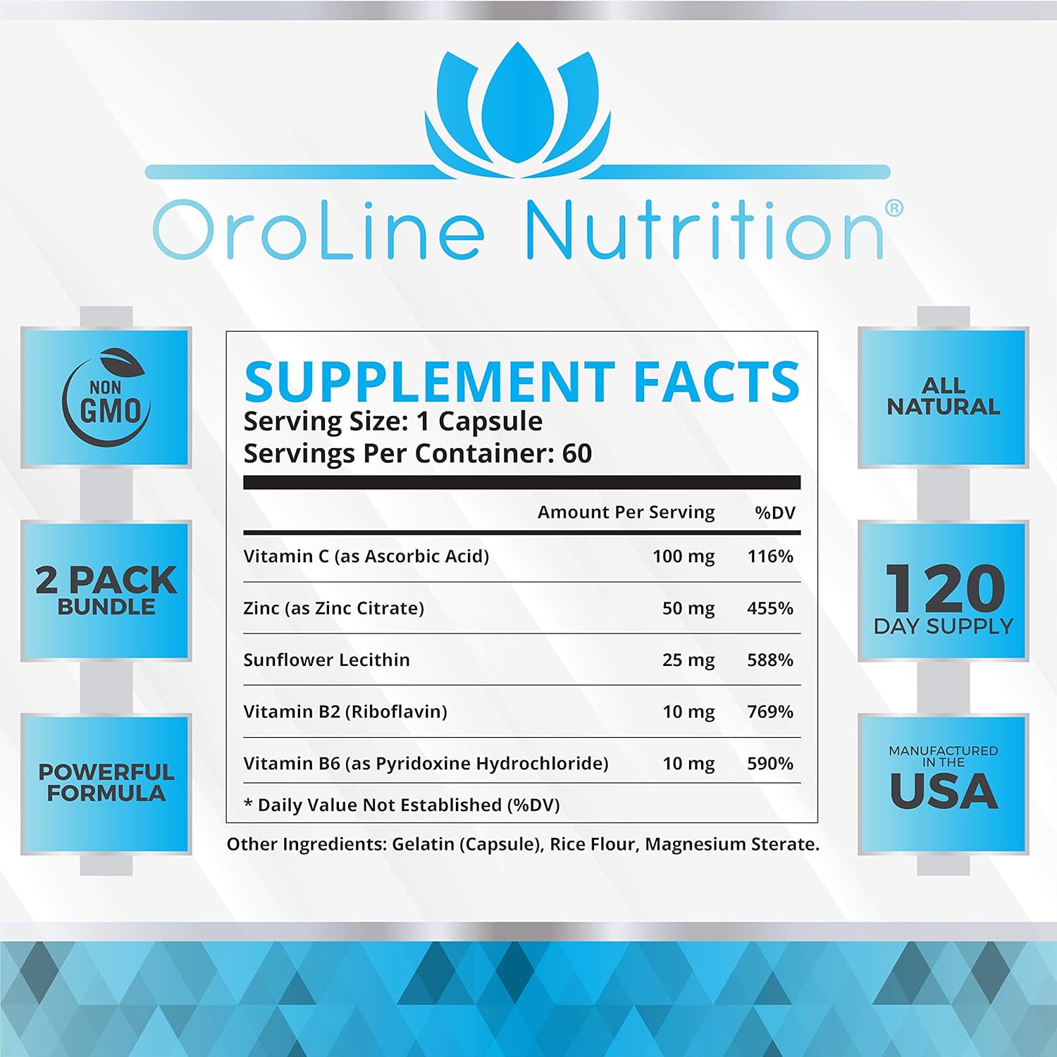 Oroline 50 MG ZINC Supplements for Immune Support - [2 Pack] Vitamin C and Zinc 50mg Supplement - Zinc Supplement for Adults - Best Zinc Capsules for Immunity Support - Immune Booster & Zinc Vitamin: Health & Personal Care