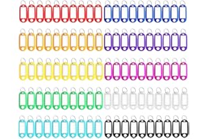EUNHDET 150 Pack Plastic Key Tags with Labels, 10 Assorted Colors Key Labels Keychain Label Identifiers ID Tags with Split Ring