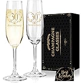Hexagram 30th Wedding Anniversary Champagne Flutes Gifts, 30th Anniversary Couples Gifts, Anniversary's Wedding Gift for Husband Wife, 30 Year Anniversary's Decorations Champagne Glasses Set of 2