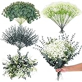 Eucalyptus Leaves Stems 120pcs 3 Kinds Mixed Artificial Greenery Stems Baby Breath Flowers Artificial Bulk Greenery Stem Floral Decor for Wedding Decor Vase Floral Arrangement Centerpiece DIY Bouquet