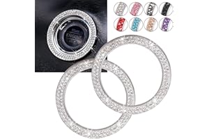 ToBeQueen Car Bling Ring Crystal Car Stickers Rings Womens Car Decals,2Pcs Push Start Button Bling Ignition Ring Sticker,Bling Car Interior Accessory for Women,Silver