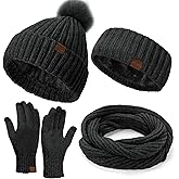 Winter Hats Gloves Scarf Set for Women, Beanie Hat Headband Ear Warmer, Infinity Scarf Touchscreen Gloves for Cold Weather