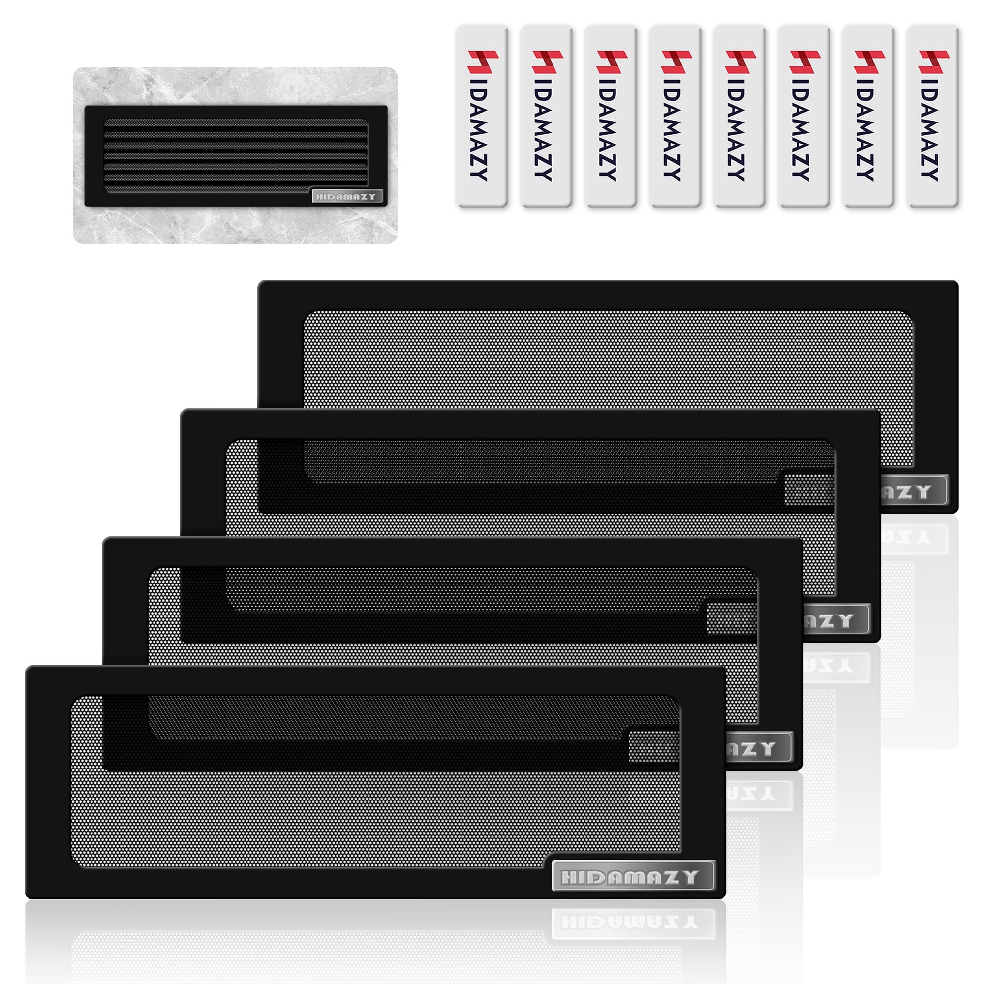 Floor Register Vent Cover 305x102mm, Air Vent Screen Cover Magnetic Vent Covers for Ceiling Vent Register PVC Mesh Cover for Home Ceiling/Wall/Floor Air Vent Filters (Black, 4 Pack, 4x12In)