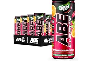 ABE ALL BLACK EVERYTHING All Black Everything Sugar Free Energy Drink | Tang Orange Strawberry | 0 Calories | 12 Pack | 200mg Natural Caffeine | Pre-Workout Sport Drink for Men and Women